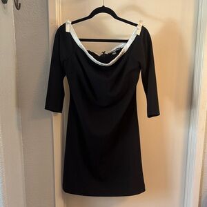 Karl Lagerfeld Paris Black Dress with White Trim- off shoulder style